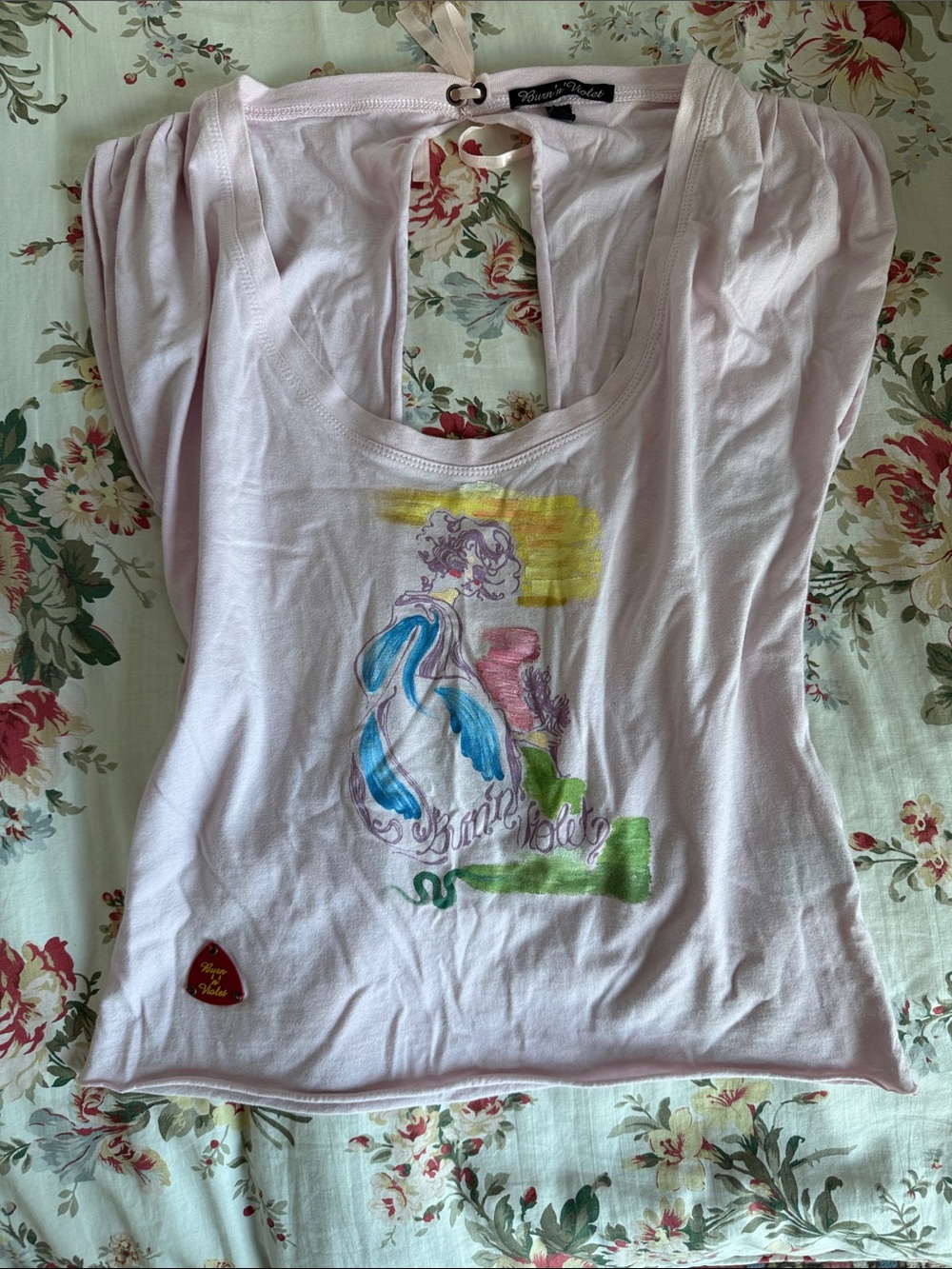 Burn ‘n’ Violet Sexy Y2K T-Shirt Blush Pink Graphic NWT Backless 2 VTG